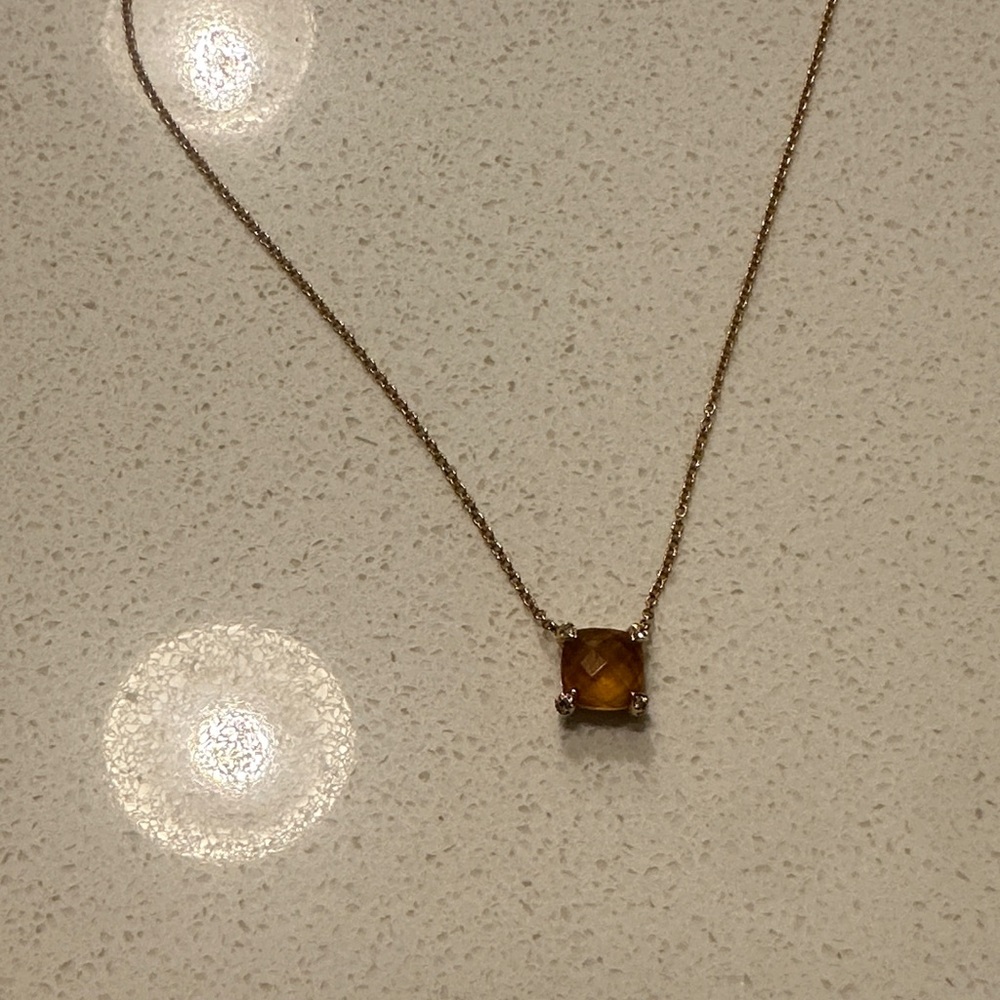 David Yurman Gold Necklace with Square Charm